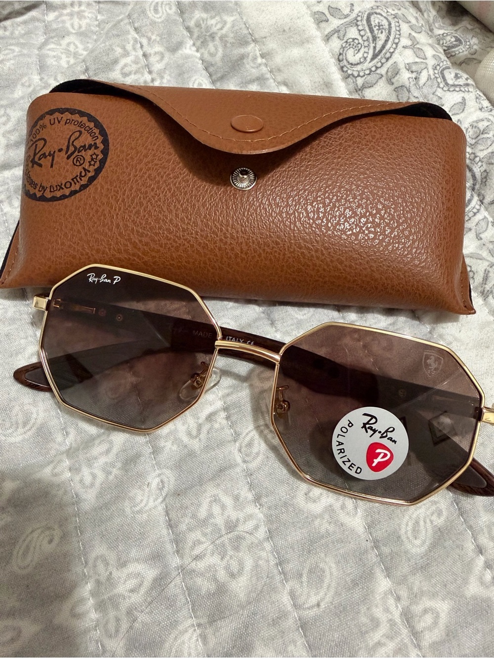 Ray-Ban Women's Gold Frame Brown Lenses Octagon Sunglasses